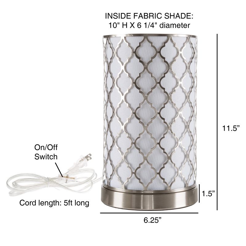 Hastings Home Uplight Table Lamp With Steel Quatrefoil Cutout Pattern, Fabric Overwrap, and LED Light Bulb, 3 of 8
