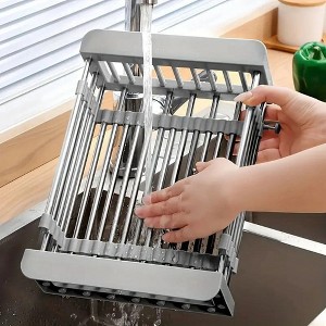 LunaLulinlk Adjustable Over-The-Sink Dish Drying Rack with Stainless Steel Drain Basket - Portable & Telescopic Space-Saving Solution - 1 of 4