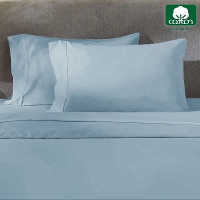 Sky Blue 400 Thread Count Cotton Sateen Pillowcases, Standard/Queen