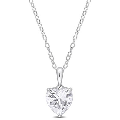 EVERLY JEWELRY | Sterling Silver 2 1/4 CT TGW Heart Shape Created White Sapphire Solitaire Classic Basket Setting Pendant with Chain, 18-inch