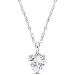 EVERLY JEWELRY | Sterling Silver 2 1/4 CT TGW Heart Shape Created White Sapphire Solitaire Classic Basket Setting Pendant with Chain, 18-inch - 1 of 4