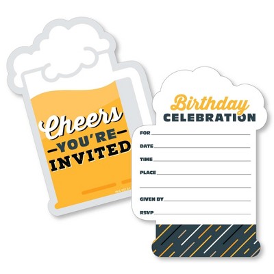 Big Dot of Happiness Cheers and Beers Happy Birthday - Shaped Fill-In Invitations - Birthday Party Invitation Cards with Envelopes - Set of 12