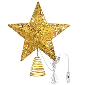 Aoibox Christmas Tree Topper 11 Inch Star with 40 LED Colorful Lights Remote Control 8 Lighting Modes USB Powered 1 Piece Gold Large - 1 of 4