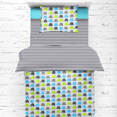 Bacati - Elephants Aqua/Lime/Gray 4 pc Toddler Bedding Set