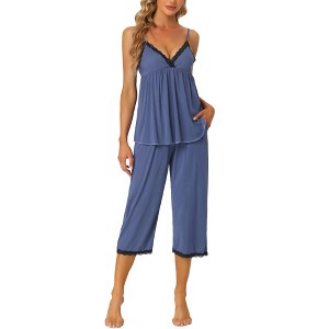 cheibear Womens Sleepwear Modal V-Neck Camisole with Capri Pants Pajama Set - 1 of 4