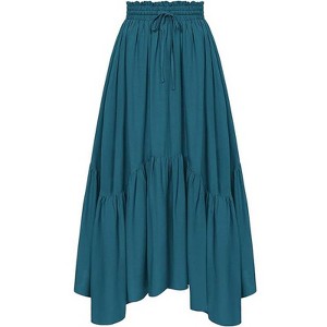 Coolmee Women's High Waist Skirt Boho Tiered Flowy Maxi Skirts with Pockets - 1 of 4