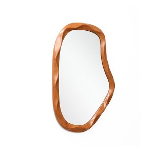 LuxenHome Natural Wood Finish Asymmetrical MDF Frame Wall Mirror, 31.5” H x 22.6” W Brown - 1 of 4