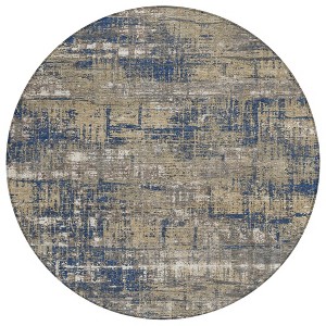 Navy Blue And Beige Geometric Washable Indoor Outdoor Area Rug - 1 of 4