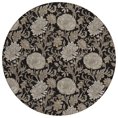 Black Taupe And Beige Floral Washable Indoor Outdoor Area Rug