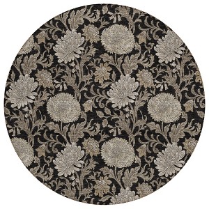 Black Taupe And Beige Floral Washable Indoor Outdoor Area Rug - 1 of 4