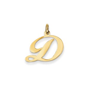 Black Bow Jewelry 14k Yellow Gold Ella Collection Small Fancy Script Initial Pendant A-W - 1 of 4