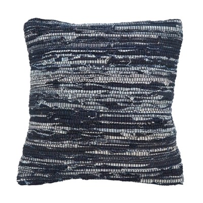 18"x18" Denim Chindi Down Filled Throw Pillow Navy - Saro Lifestyle: Cotton, Zipper Closure, Indoor Decorative Accessory
