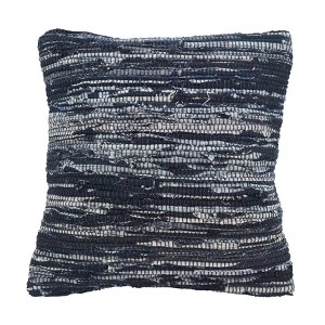 18"x18" Denim Chindi Down Filled Throw Pillow Navy - Saro Lifestyle: Cotton, Zipper Closure, Indoor Decorative Accessory - 1 of 3