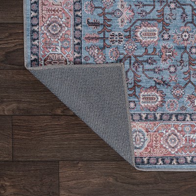 Kemer Persian Blue Red Brown Washable Chenille Area Rug 8' x 10'