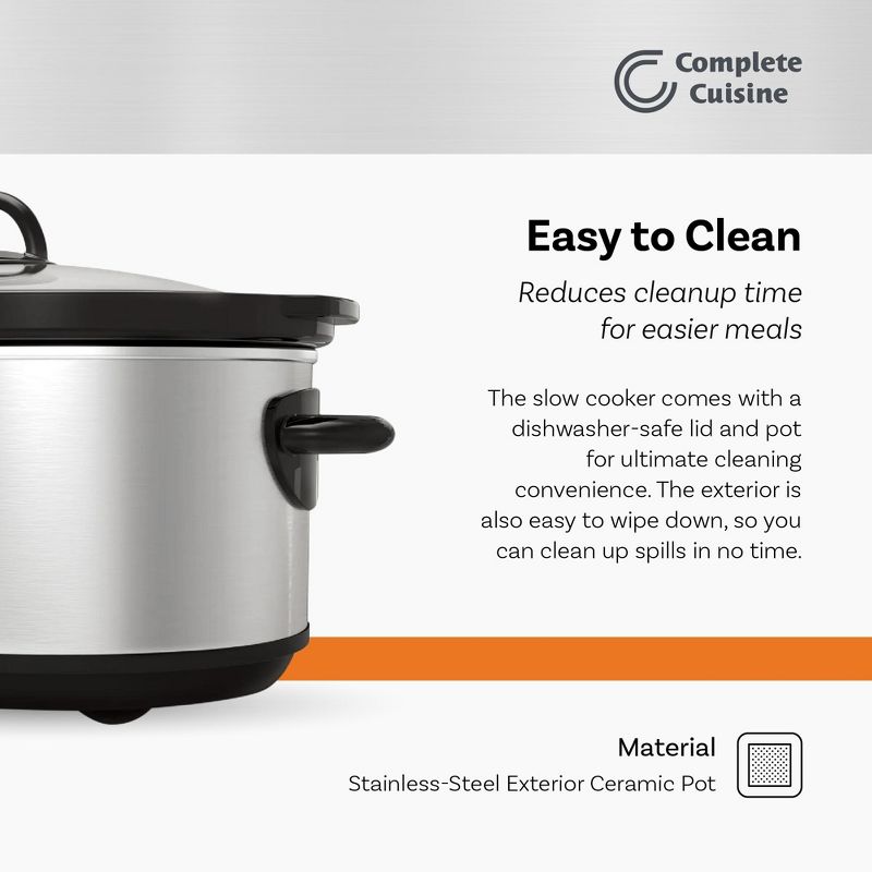Complete Cuisine CC-SL-7000-SS 7-Quart Oval Stainless-Steel Slow Cooker, 3 of 6