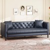 81" Mid-Century Modern Leather Sofa for Living Room, Chesterfield Sofa w/Deep Seats & 2 Pillows, 3 Seater Couch, Leather Couch for Apartment, Office - 3 of 4