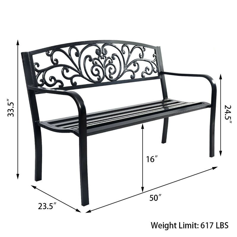 Costway 50'' Patio Park Garden Bench Porch Chair Steel Frame Cast Iron Backrest, 2 of 9