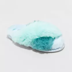 Girls' Brooklyn Crossband Fur Slippers - Cat & Jack™ Teal Blue L