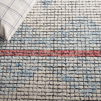 Ivory and Blue Abstract Hand-Tufted Wool Runner Rug