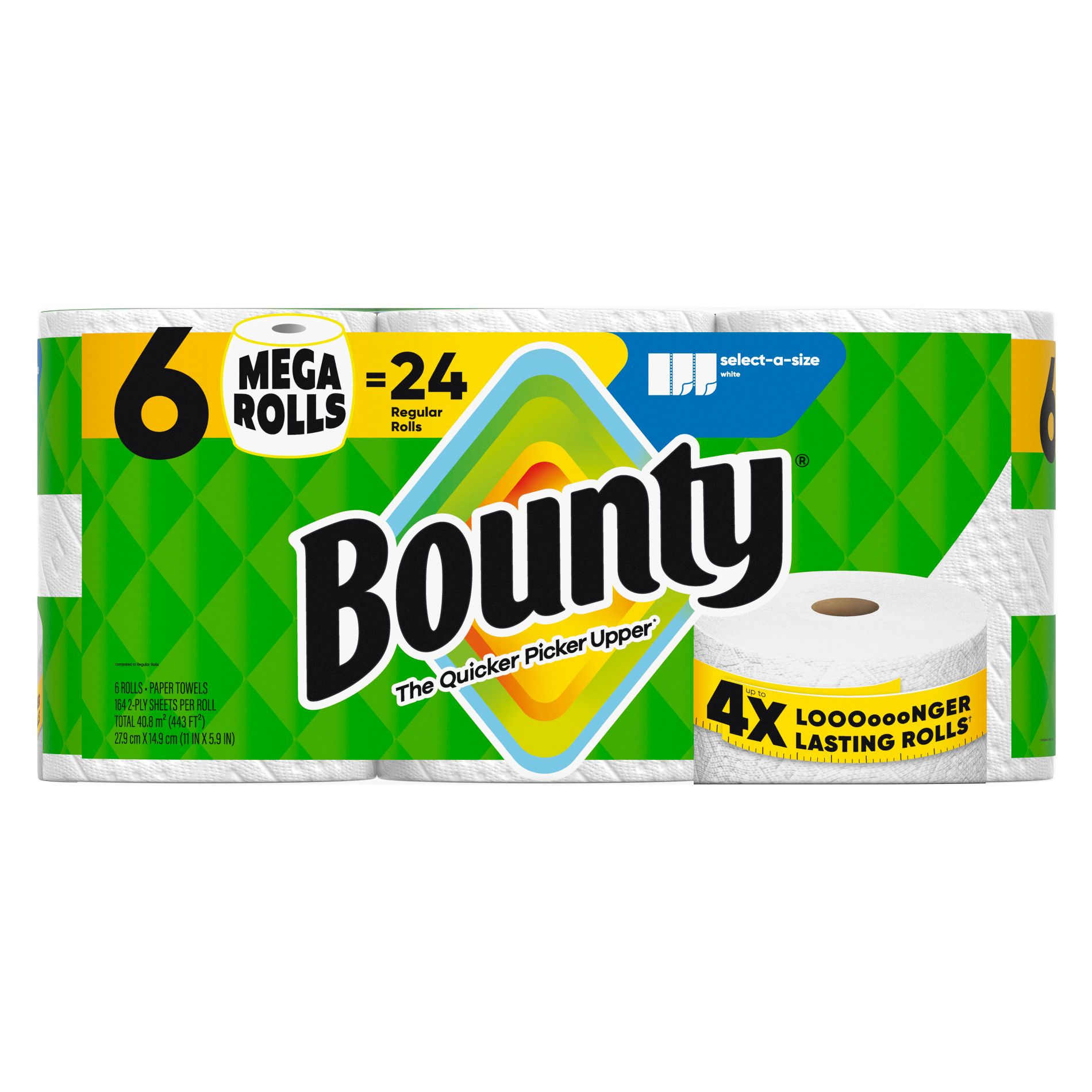 Bounty Select-A-Size Paper Towels - 6 Mega Rolls - 2-Ply - 164 Sheets: No Fragrance Added, Dye-Free, Non-Toxic