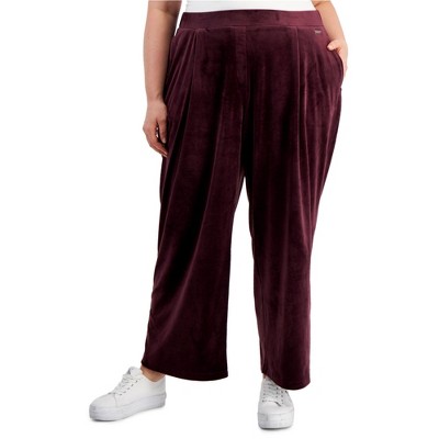 Calvin Klein Womens Velvet High Rise Wide Leg Relaxed Casual Pants