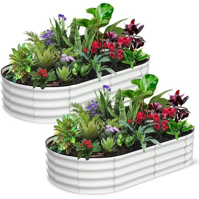 Raised Garden Bed Set of 2, Large Outdoor Galvanized Planter Box for Vegetables & Flowers with Safety Edge & Gloves