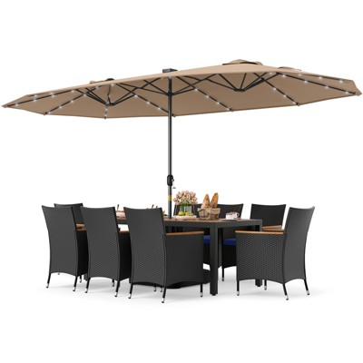 Tangkula 11 PCS Patio Dining Set w/ 15ft Double-Sided Patio Umbrella (Base Included)