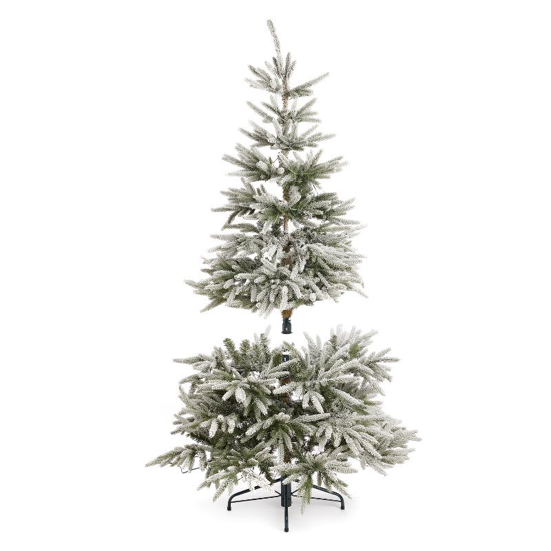 Home Heritage Snowy Abies Pine Prelit Flocked Artificial Christmas Tree, Clear Dimmable Fairy Lights, Quick Set-Up, PVC Tips, Stand, Green, 4 of 9