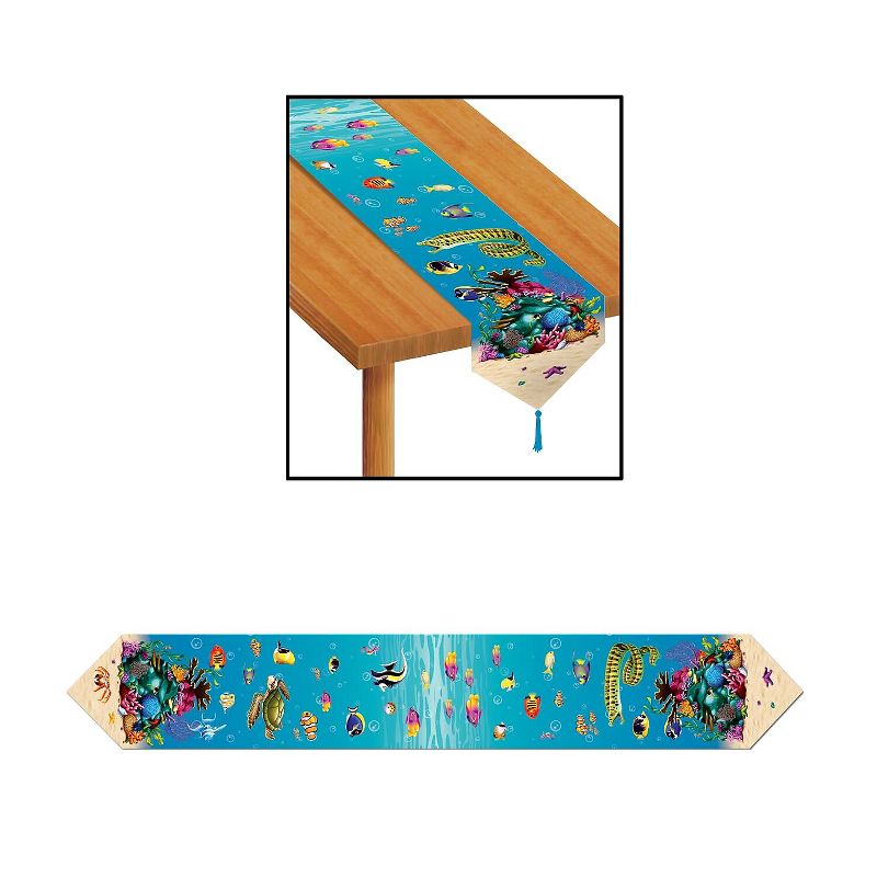 Beistle 11" x 6' Printed Under The Sea Table Runner Light Blue 4/Pack 57190, 1 of 2