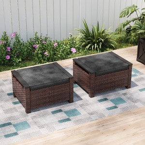 Sonkuki 2-Piece Ottomans with Solution-Dyed Fabric Cushion, All-Weather Wicker Ottomans, Ideal for Patio - 1 of 4
