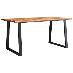 vidaXL Dining Table with Live Edge Design, 63"x31.5"x29.5", Brown – Acacia Wood Tabletop, U-Shaped Steel Legs for Dining Room or Kitchen - 1 of 4