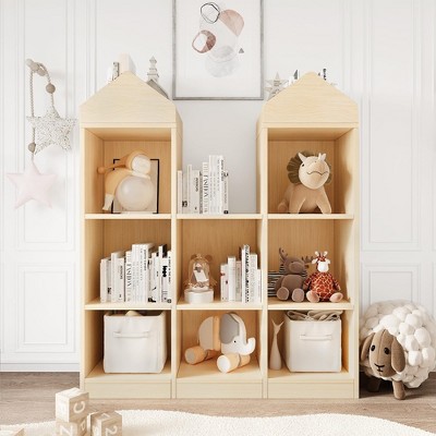 Toy Storage Organizer 8-Cubby Kids Bookshelf White Bookcase Toddlers Playhouse Cabinet Shelf