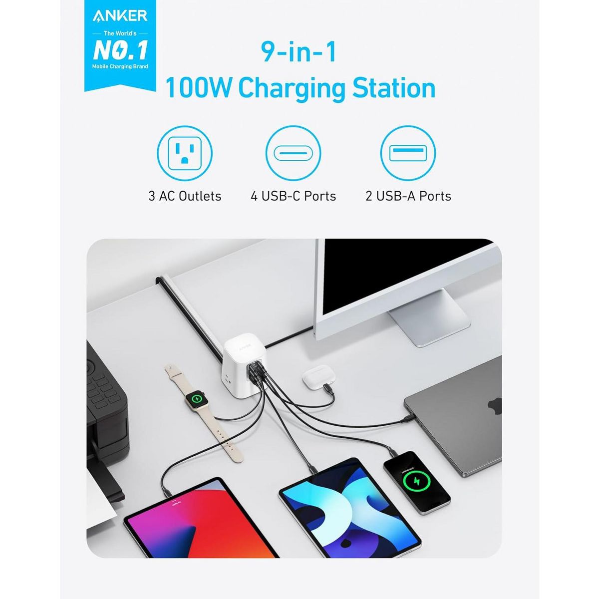 Anker Desktop Charger, 9-in-1 Power Strip with 300J Surge Protector - thumbnail 8
