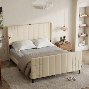Famapy Queen Size Upholstered Bed Frame with USB Ports & LED Headboard,TB117-Tested Fabric,Style+Safe,Multiple Headboard Styles,Bedroom Centerpiece - 1 of 4