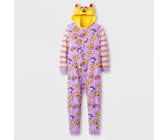Girls' Emoji Hooded Union Suit - Purple XS