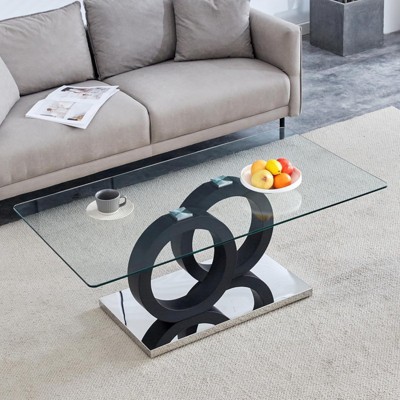 ALEXOUN 47.2 Inch Coffee Table - Modern Stylish Rectangle Glass Coffee Table with MDF Base,Clear Tempered Glass,for Living Room & Office