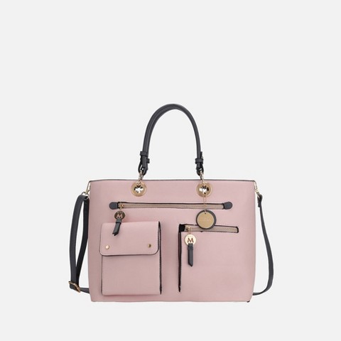 MKF Collection Julia Vegan Leather Color-block Women’s Satchel Bag by Mia k - Blush Charcoal