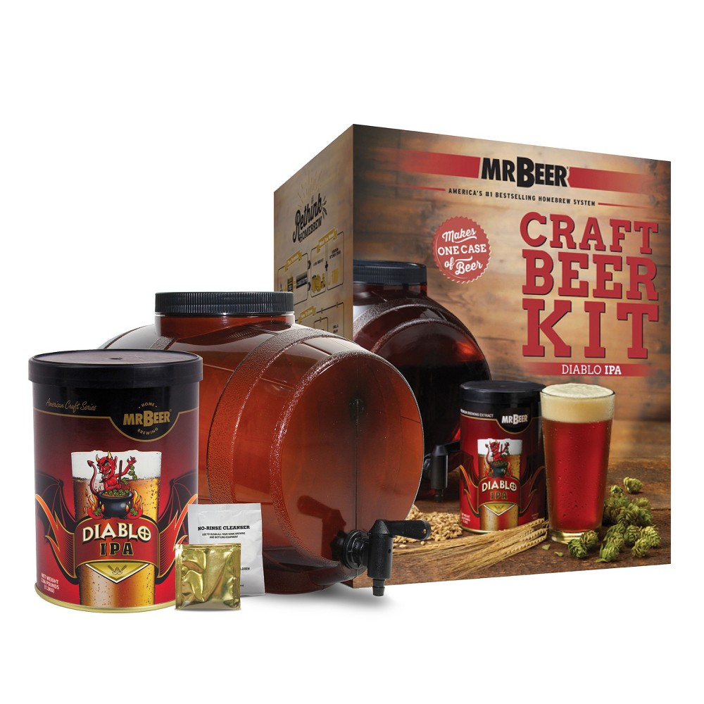 Photos - Barware Mr. Beer Diablo IPA Craft Beer Making Kit: Home Brewing Kit with Keg & Brewer's Yeast, Plastic, Brown, 2 Gallon Capacity