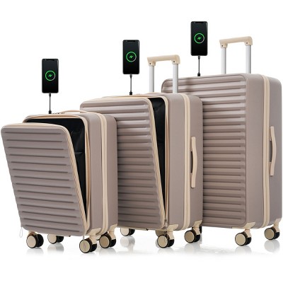 3 Pieces Luggage Sets,20/24/28Inch Hard Shell Luggage Sets,Spinner Wheel Luggage With Cup Holder And USB Port And TSA Lock-Cuddlewood