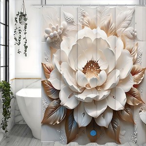 Paaaawaters 1pcs Forest-Themed 3D Floral Pattern Shower Curtain Set - Waterproof, Cordless, Non-Slip, and Easy-to-Clean - 1 of 4