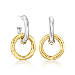 Ross-Simons Italian Sterling Silver Hoop Earrings With Removable 18kt Gold Over Sterling Circle Drops - 1 of 4