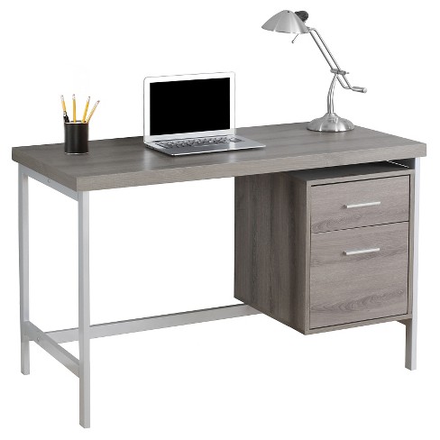 Computer Desk With Drawers Silver Metal Dark Taupe Everyroom