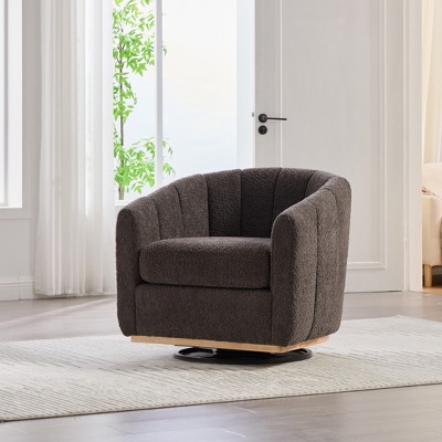 Hrinhom 32.3"W 360°Chenille Swivel Chair,Tufted Pumpkin-Shape Armchair