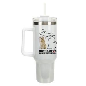 Elanze Designs The Wolverine State Michigan Loves Golden Retrievers White Double Wall Stainless Steel Insulated Travel Tumbler with Lid and Straw, 40 - 1 of 4