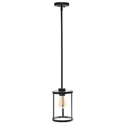 Elegant Farmhouse 55" Black Pendant with Brushed Nickel Accents and Clear Glass Shade