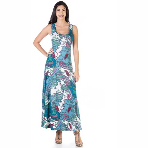 24seven Comfort Apparel Womens Blue Paisley Sleeveless Loose Long Casual  Maxi Dress - image 1 of 4