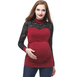 Pokkori Mock Neck Lace Panel Maternity Top - 1 of 4