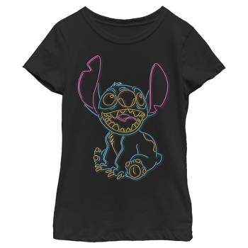 Girl's Lilo & Stitch Bright Neon Outline T-Shirt