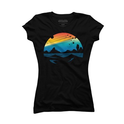 Junior's Design By Humans Scenic colorful space view shuttle pilot science fiction art By happycolours T-Shirt