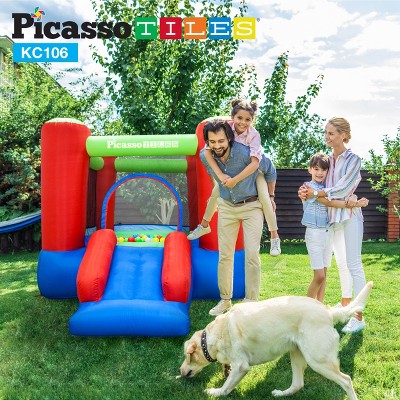 PICASSO-TILES Jump & Slide Inflatable Kids Play Bounce House with Ball Pit, STEM Toys for Kids 3+